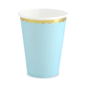 VASO AZUL CLARO BORDE DORADO -6ud