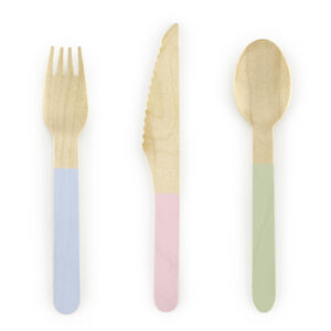 Cubiertos de madera mix pastel - 6sets